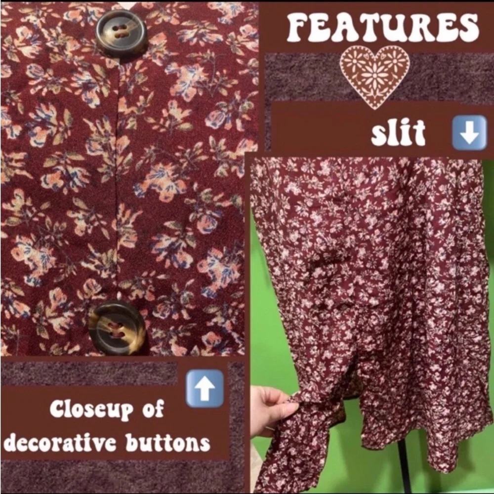 NWOT JRS L BOHO FLORAL SPRING SUMMER DRESS COTTAGECORE COUNTRYCORE CLARET - Picture 7 of 13